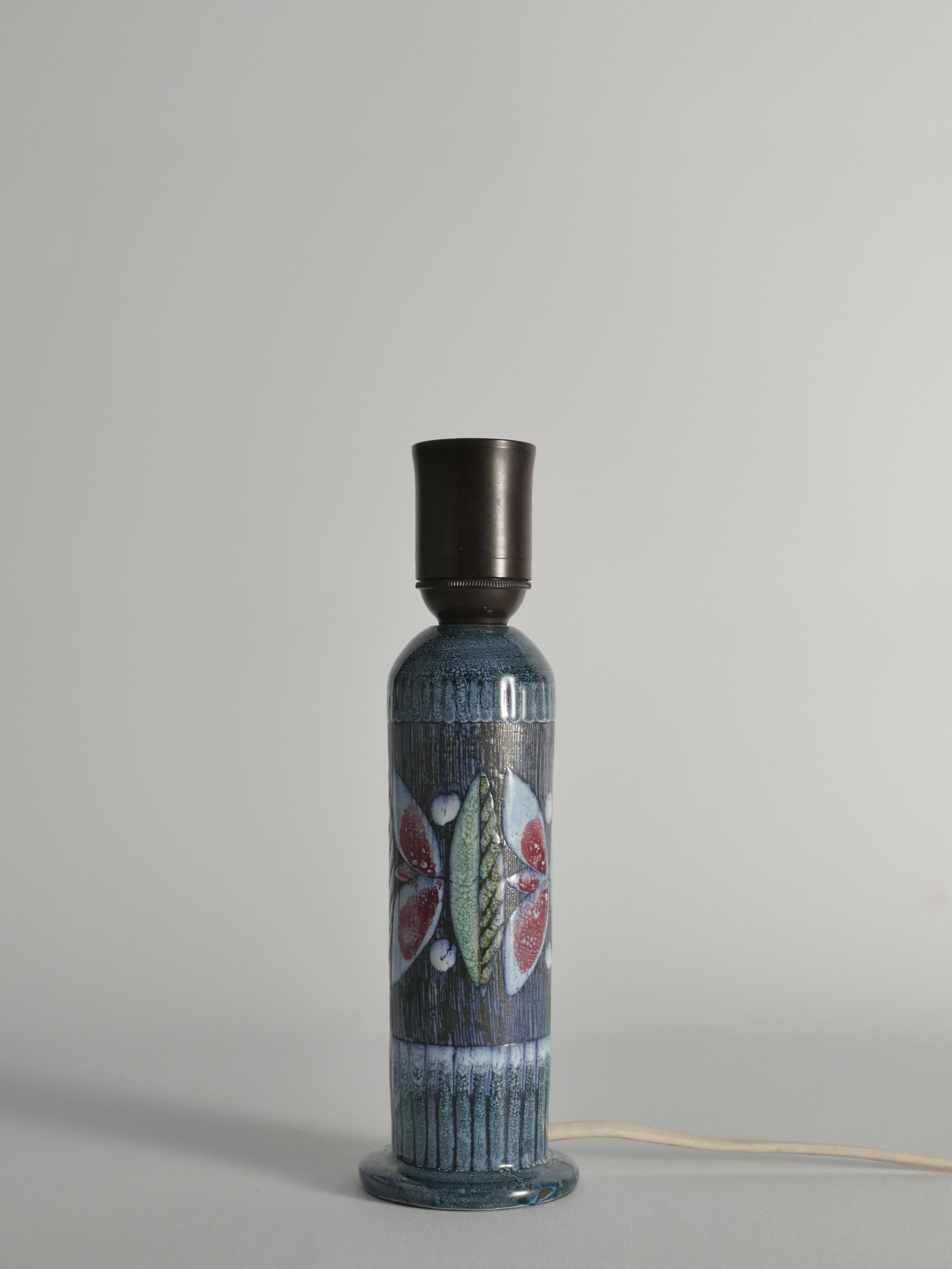 Scandinavian Modern Earthenware Flower Motif Table Lamp by Tilgmans, Sweden 1960 For Sale 1