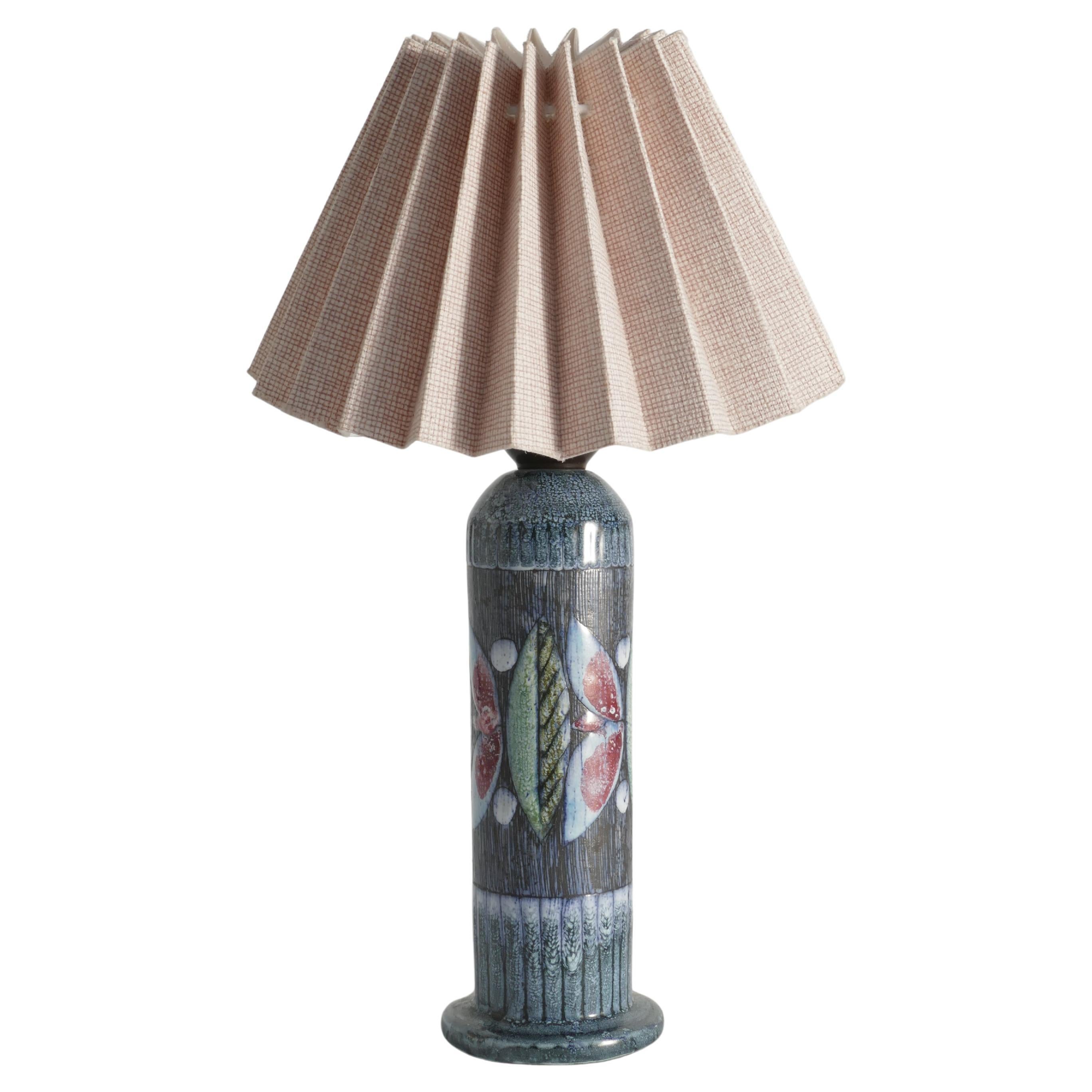 Skandinavische moderne Tischlampe mit Blumenmotiv aus Steingut von Tilgmans, Schweden 1960