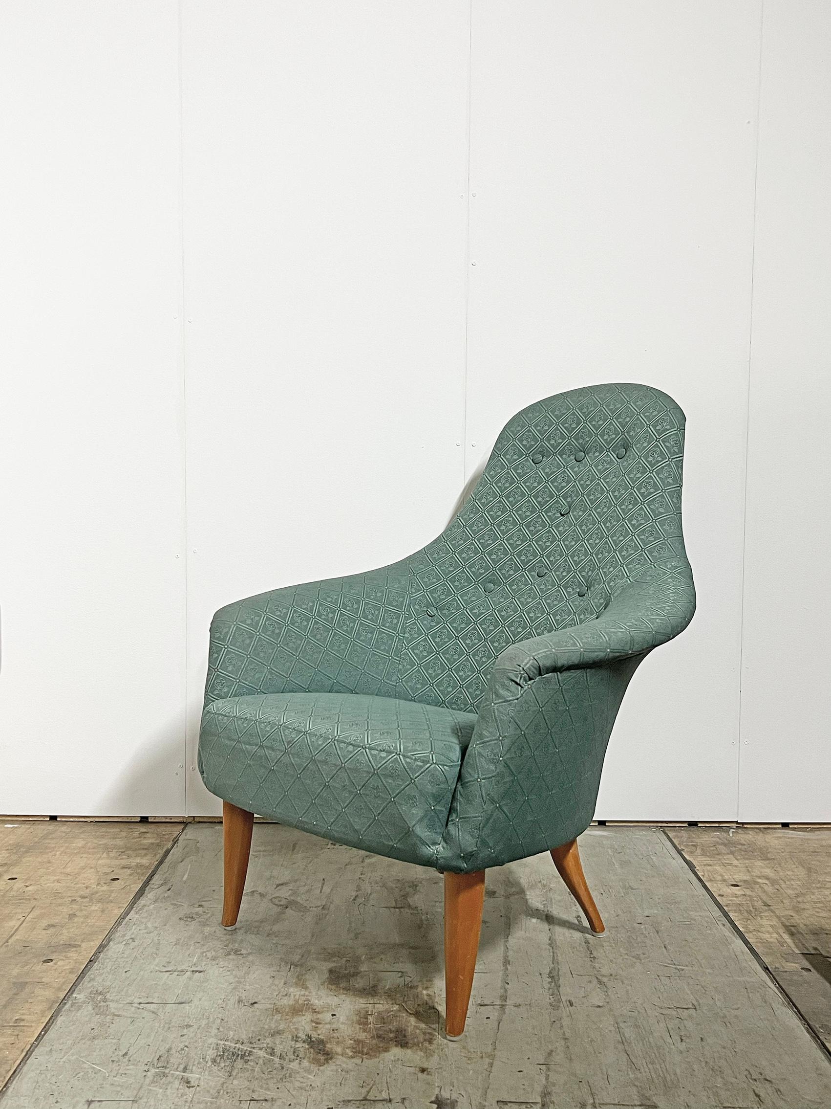 Textile Scandinavian Modern Easy Chair by Kerstin Hörlin-Holmquist, ca 1950s For Sale