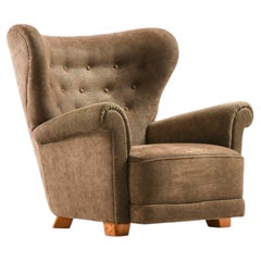 Scandinavian Modern Easy Chair in Birch and Fabric by Elias Svedberg, 1940s