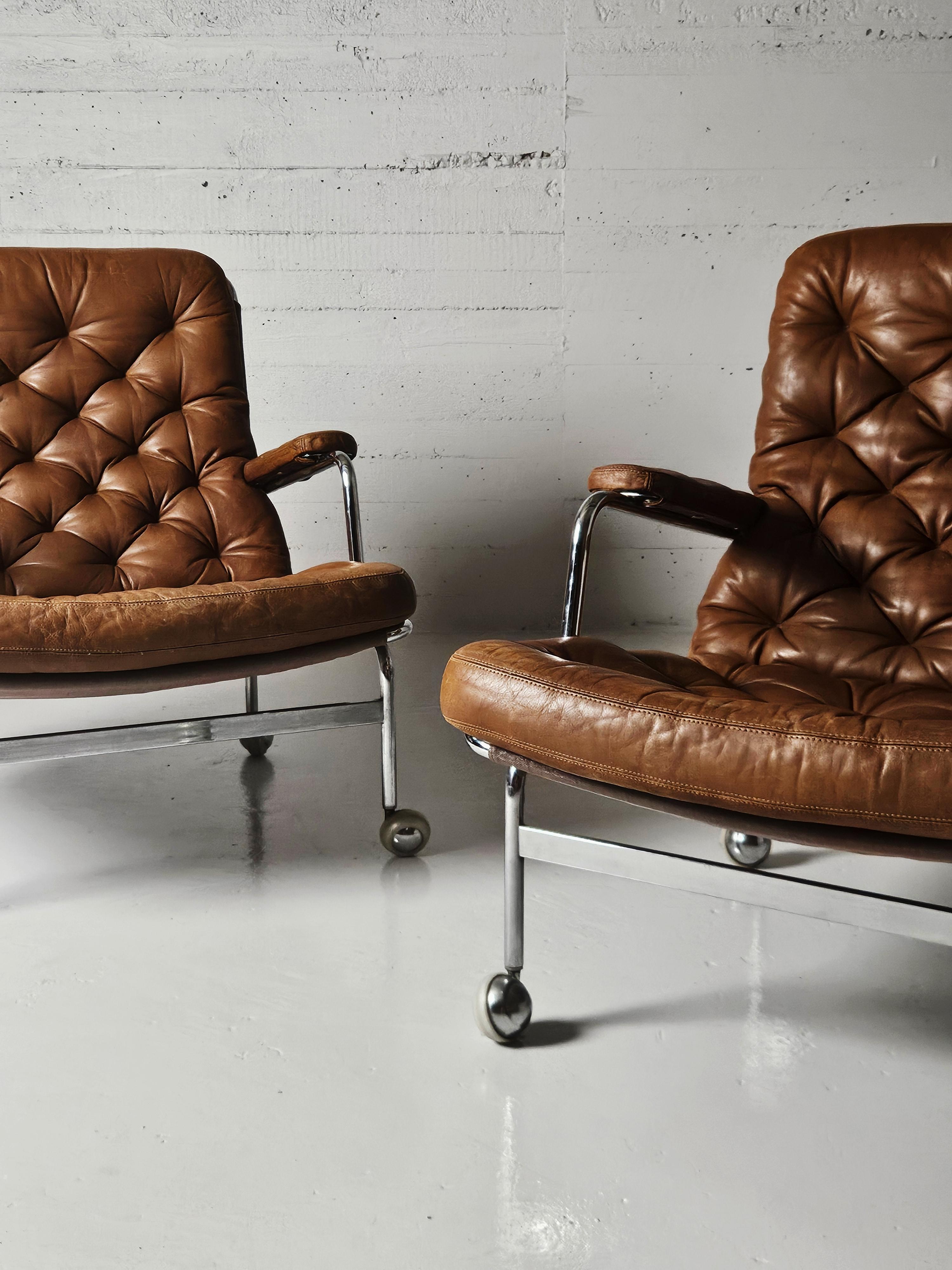 Swedish Scandinavian modern easy chairs 'Karin' by Bruno Mathsson, Sweden, 1970s