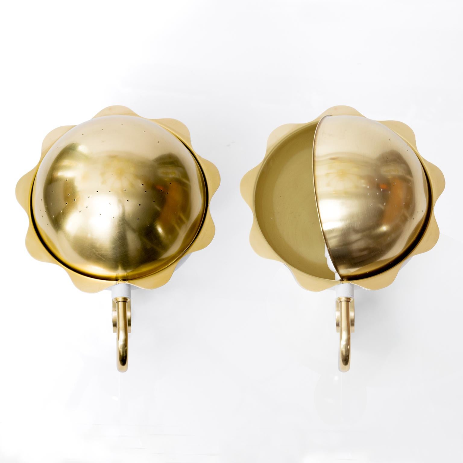 Edvard Hagman Scandinavian Modern Eclipse Sconces, Polished Brass White Lacquer In Excellent Condition In New York, NY