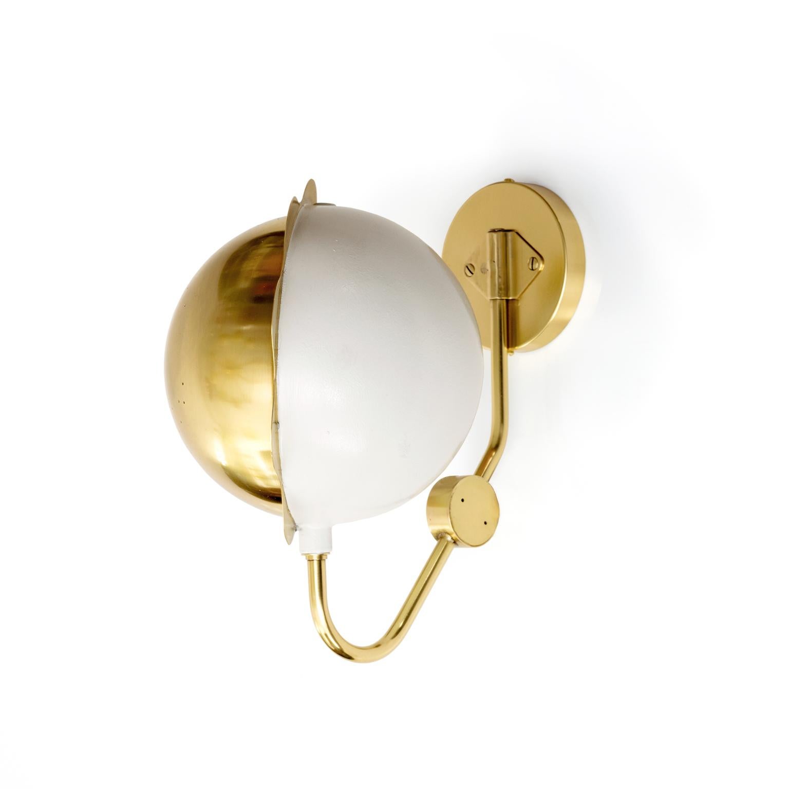 Edvard Hagman Scandinavian Modern Eclipse Sconces, Polished Brass White Lacquer 2