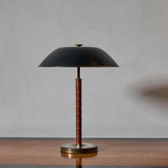 Scandinavian Modern Einar Bäckström Table Lamp, Brass and Leather, 1940s