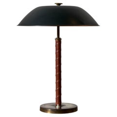 Scandinavian Modern Einar Bäckström Table Lamp, Brass and Leather, 1940s