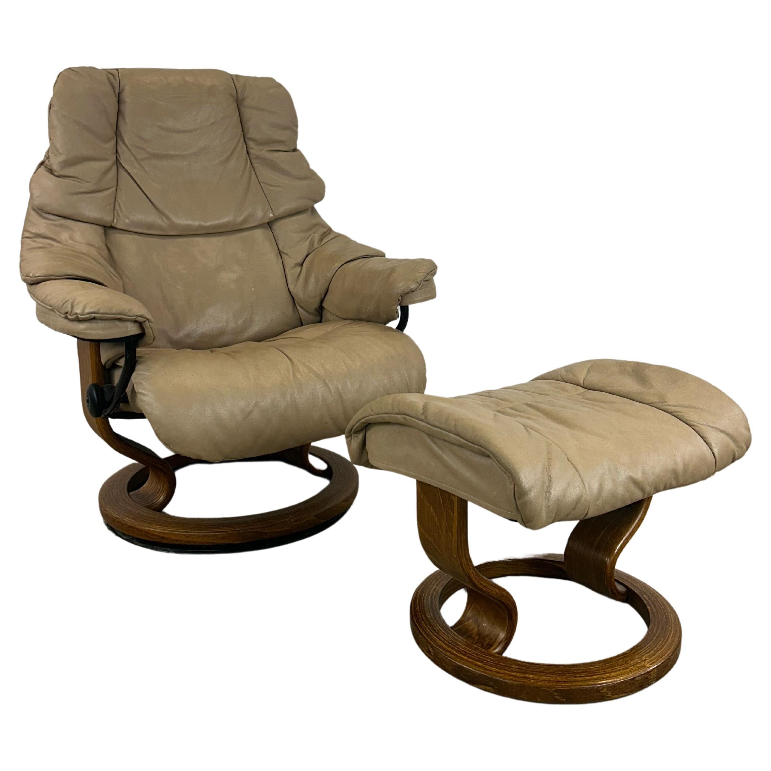 Scandinavian Modern Ekornes Recliner with Ottoman