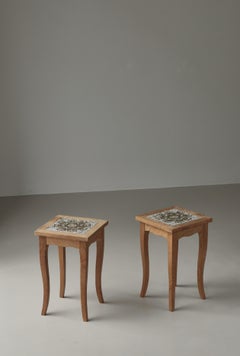 Scandinavian Modern End Tables in Oak & Ceramic Tiles, Denmark, 1970s