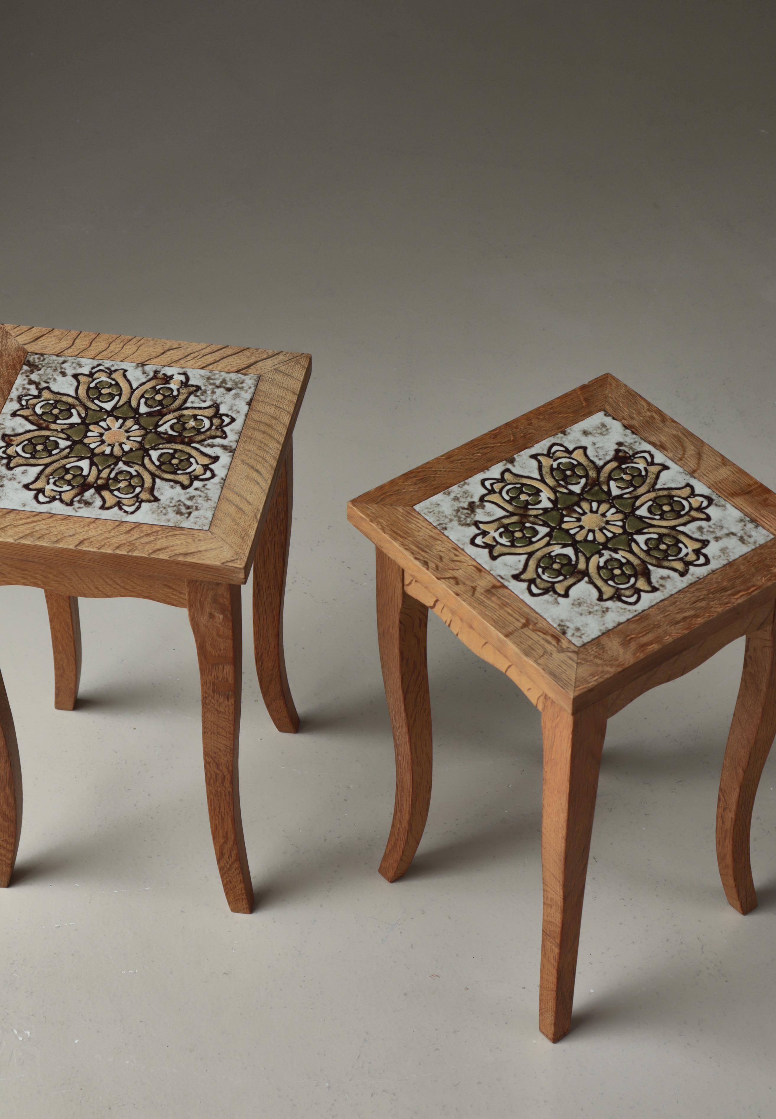 Danish Scandinavian Modern End Tables in Oak & Ceramic Tiles, Denmark, 1970s For Sale