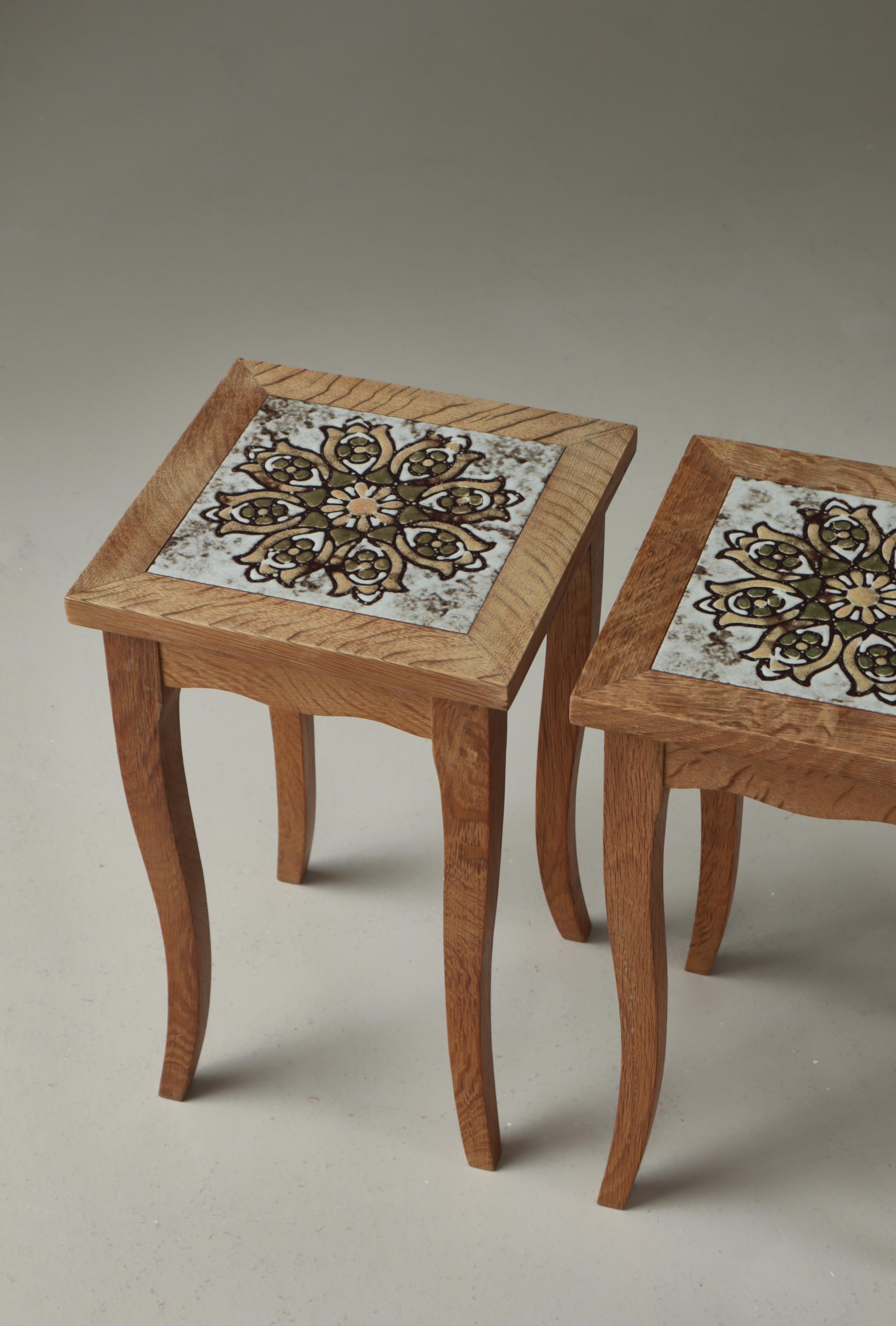 Scandinavian Modern End Tables in Oak & Ceramic Tiles, Denmark, 1970s For Sale 1