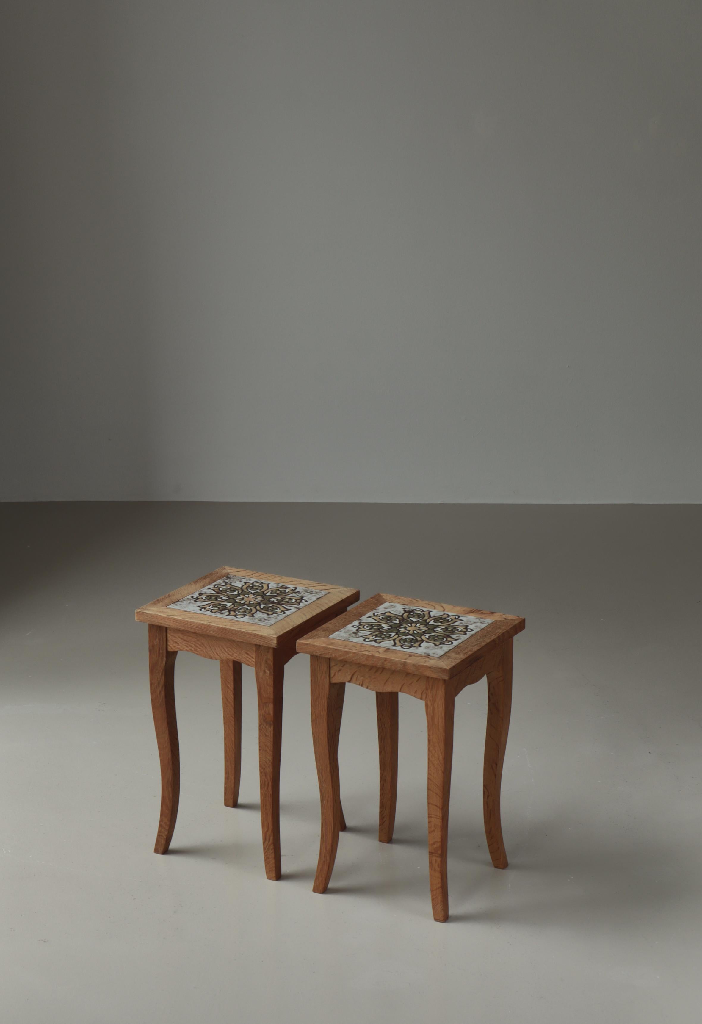 Scandinavian Modern End Tables in Oak & Ceramic Tiles, Denmark, 1970s For Sale 2