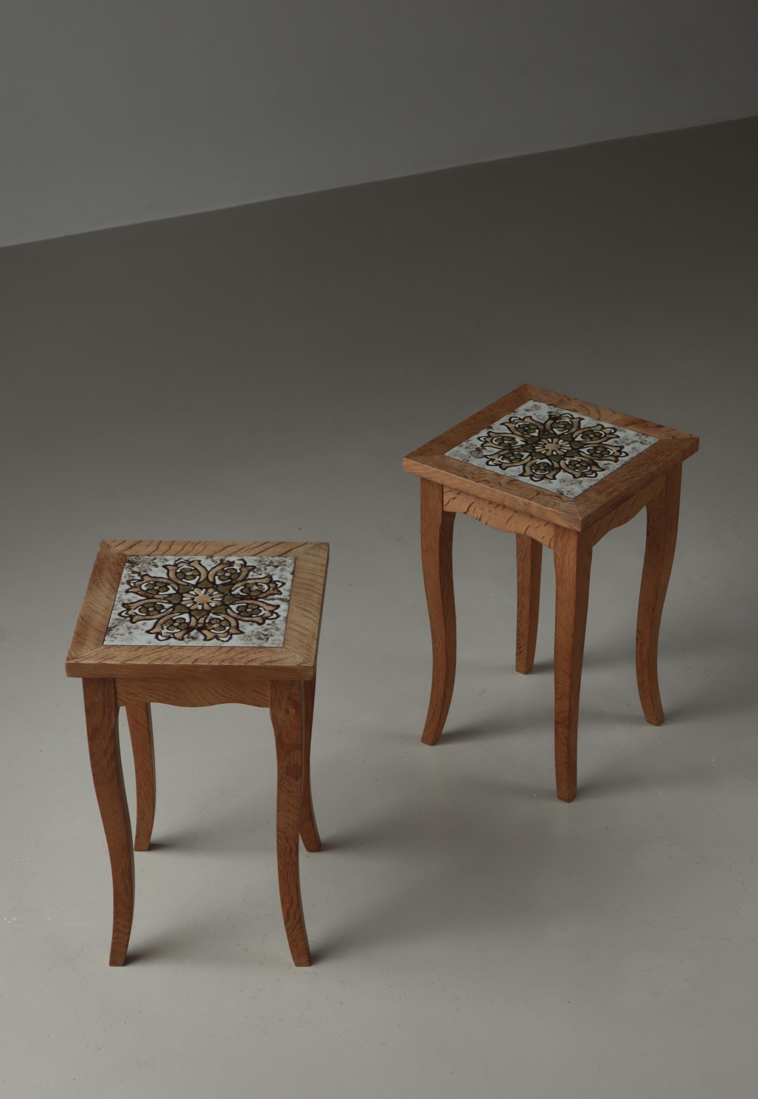 Scandinavian Modern End Tables in Oak & Ceramic Tiles, Denmark, 1970s For Sale 3