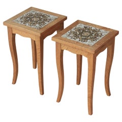Vintage Scandinavian Modern End Tables in Oak & Ceramic Tiles, Denmark, 1970s