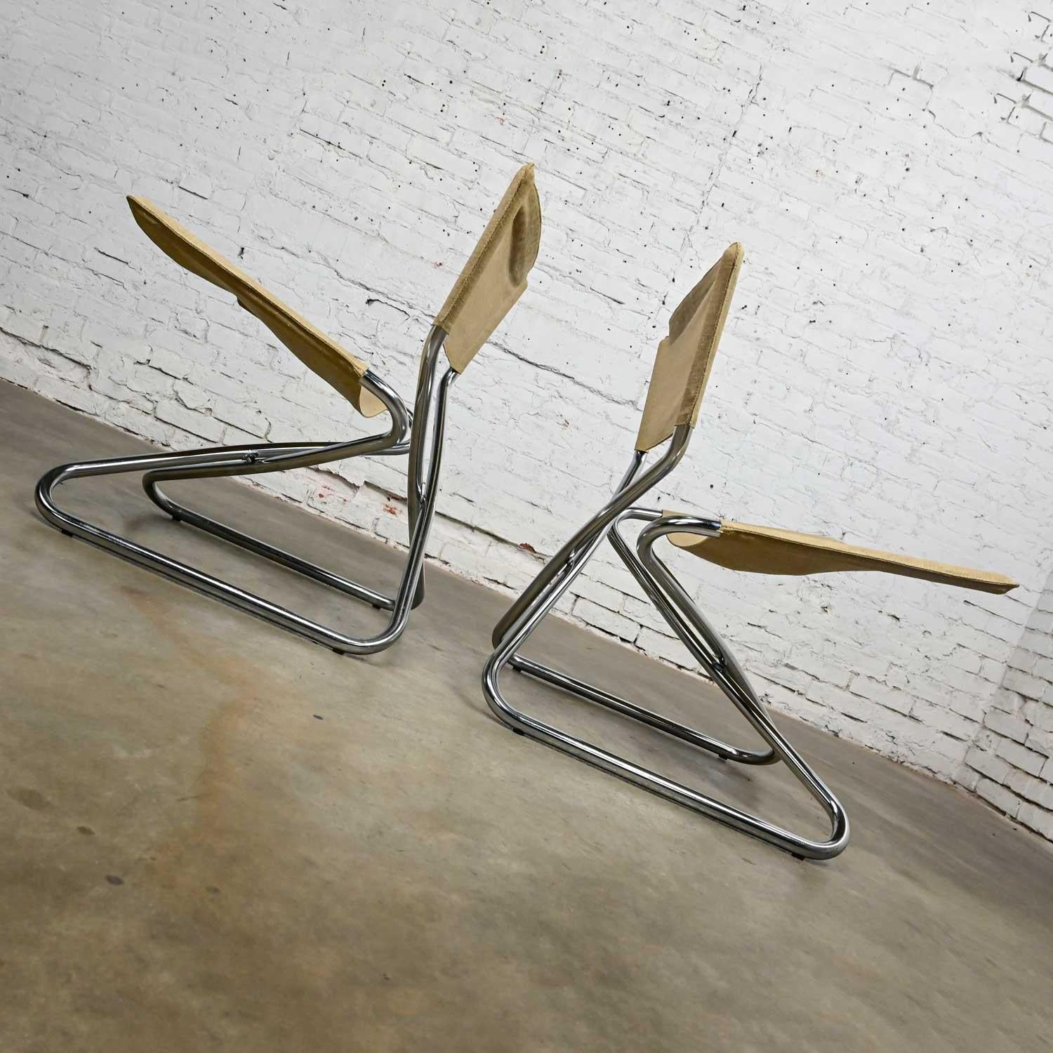 Metal Scandinavian Modern Erik Magnussen Z Down Folding Chairs by Torben Orskov, Pair For Sale