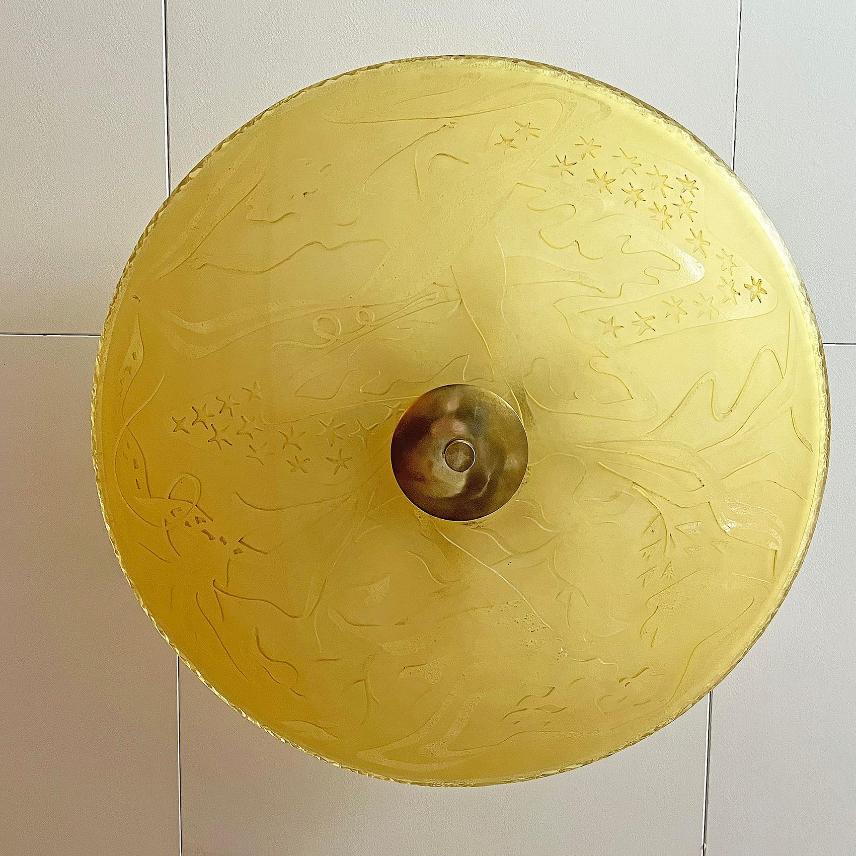 Scandinavian Modern Etched Glass Ceiling Light, Most Likely Glössner ca 1940's In Good Condition For Sale In Örebro, SE
