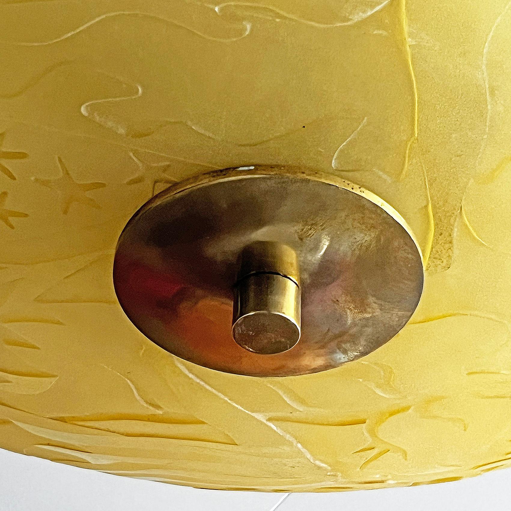 Brass Scandinavian Modern Etched Glass Ceiling Light, Most Likely Glössner ca 1940's For Sale