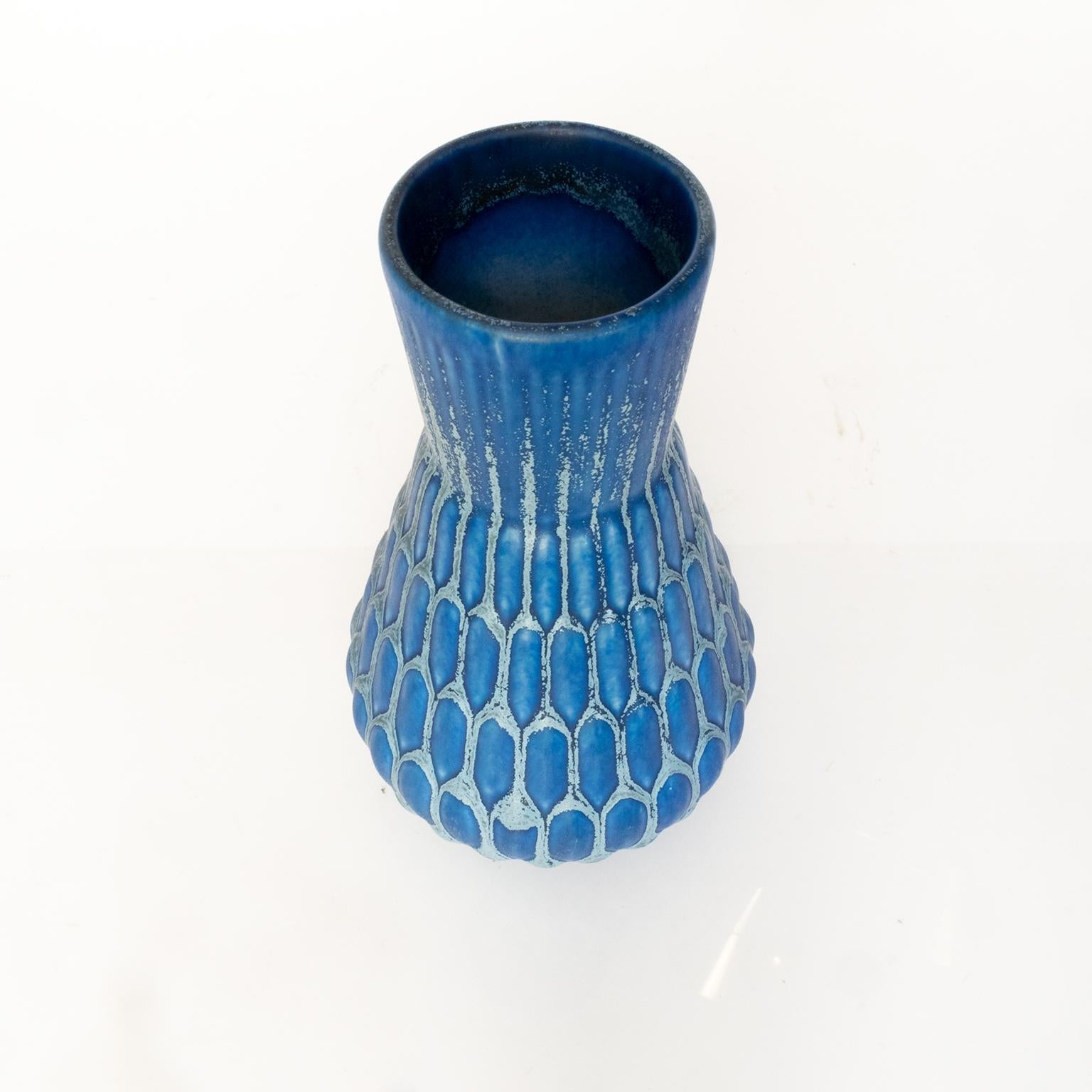 Glazed Scandinavian Modern Ewald Dahlskog Blue Glaze Vase from Bo Fajans