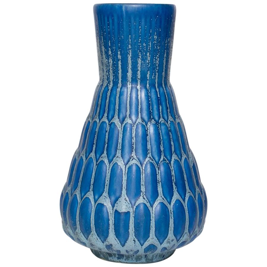 Scandinavian Modern Ewald Dahlskog Blue Glaze Vase from Bo Fajans