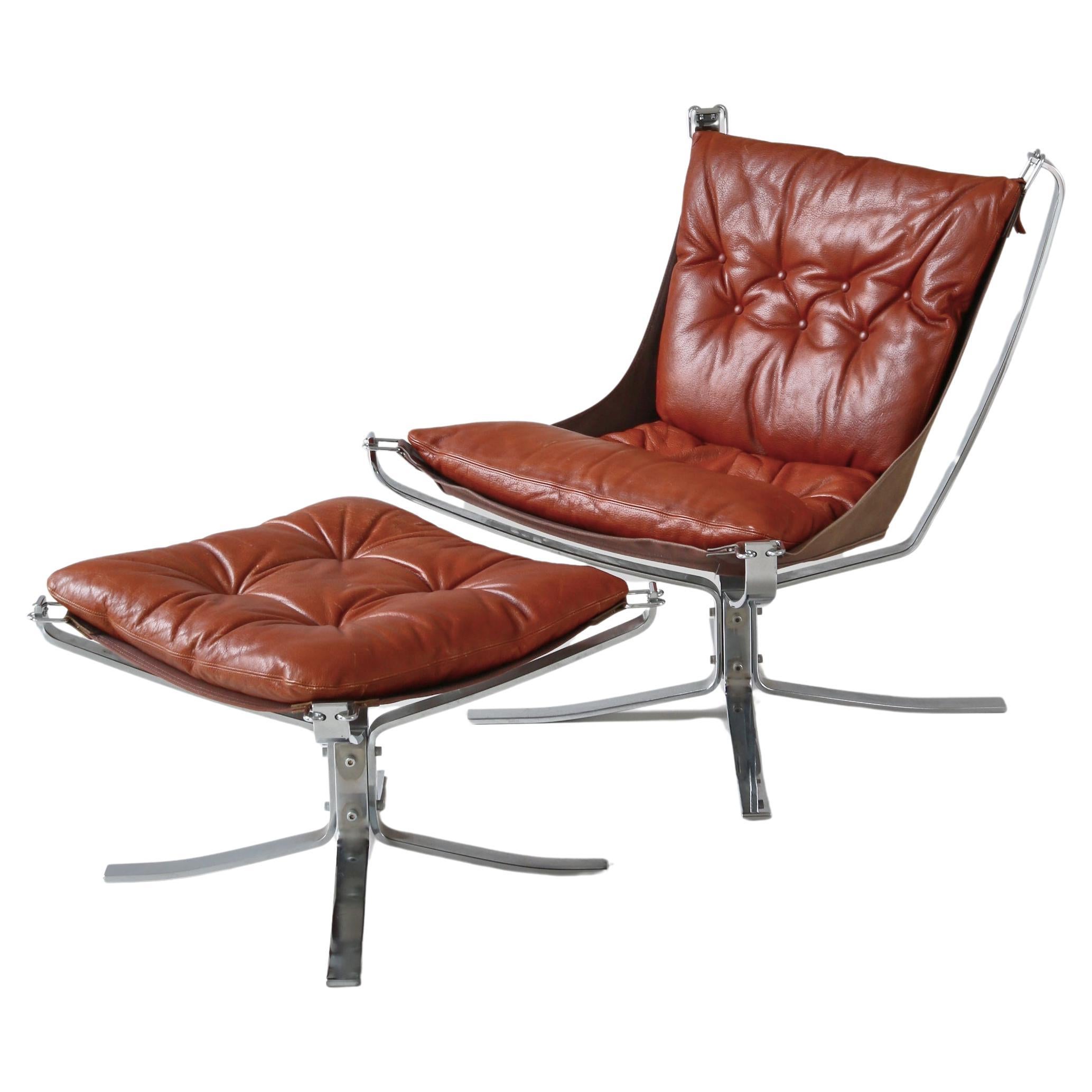 Scandinavian Modern "Falcon" Lounge Chair & Ottoman by Sigurd Ressell, 1970s For Sale