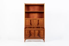 Scandinavian Modern Figured Mahogany Secretary Bookcase Cabinet 1960s
