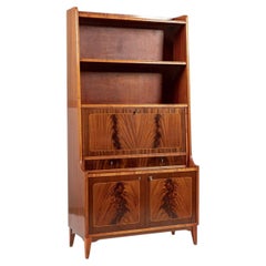 Scandinavian Modern Figured Mahogany Secretary Bookcase Cabinet 1960s