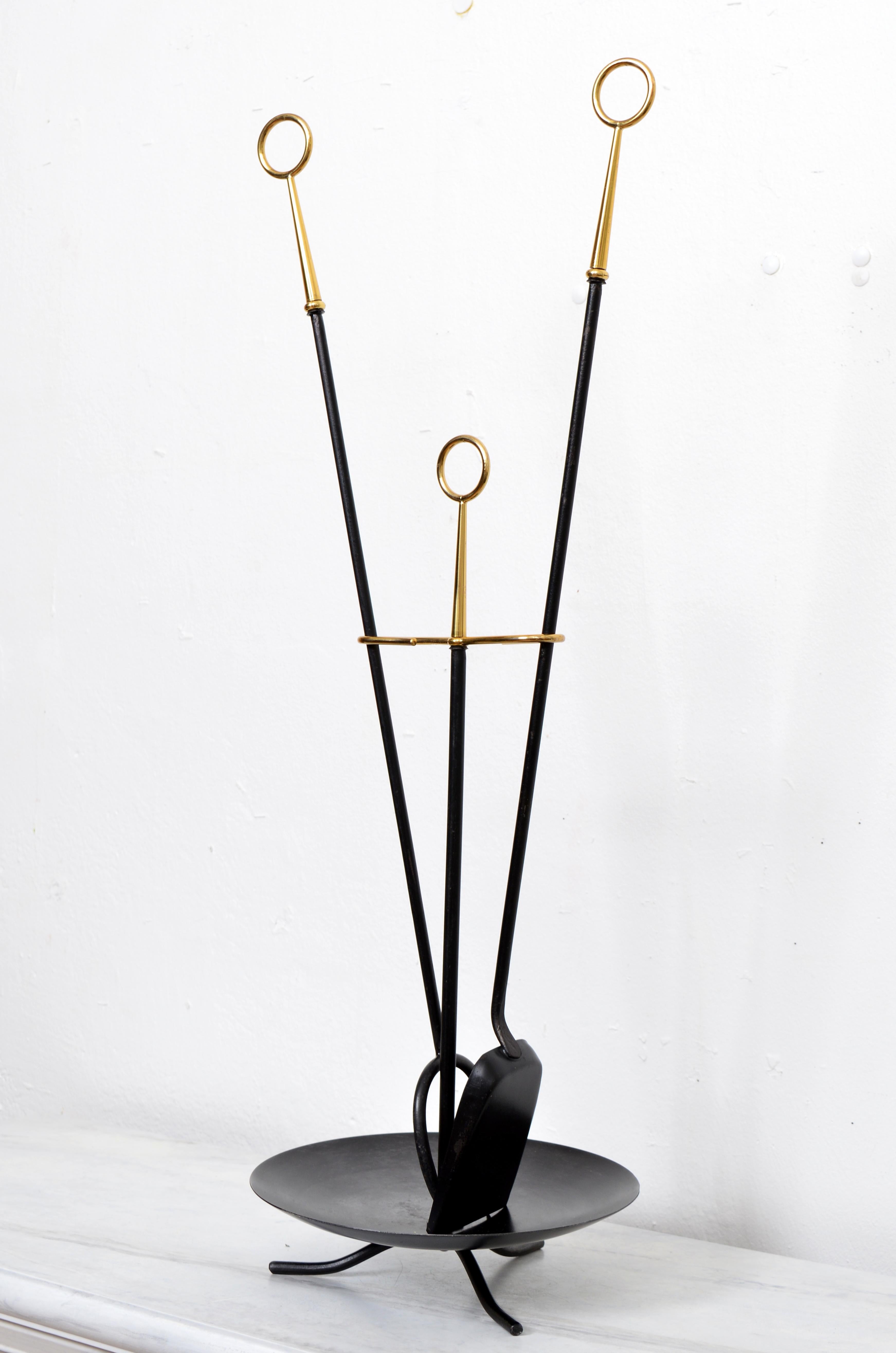 Swedish Scandinavian Modern Fireplace Tools by Gunnar Ander for Ystad Metall For Sale