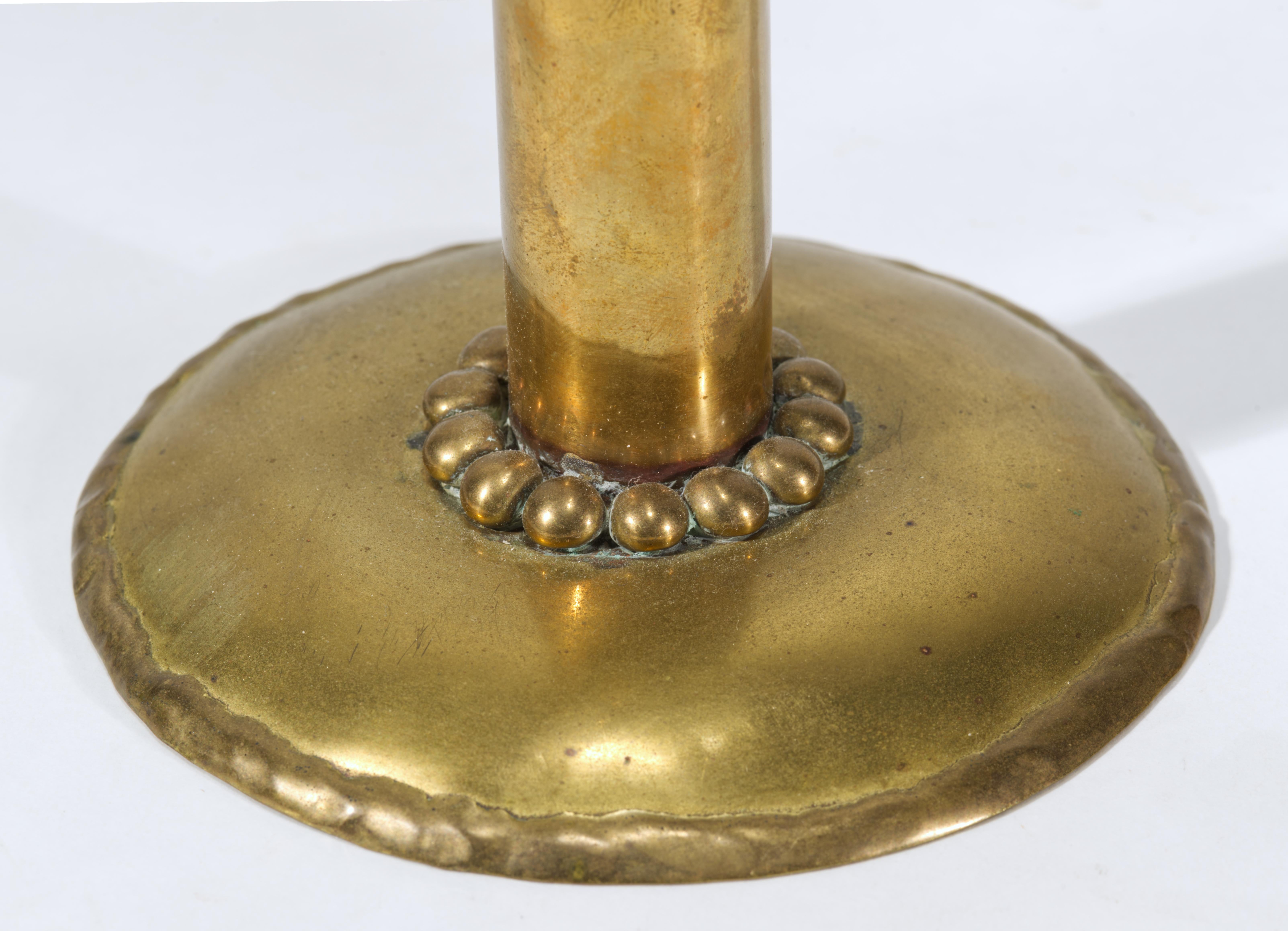 Scandinavian Modern Five-Arm Brass Candelabra In Good Condition For Sale In Clifton Springs, NY