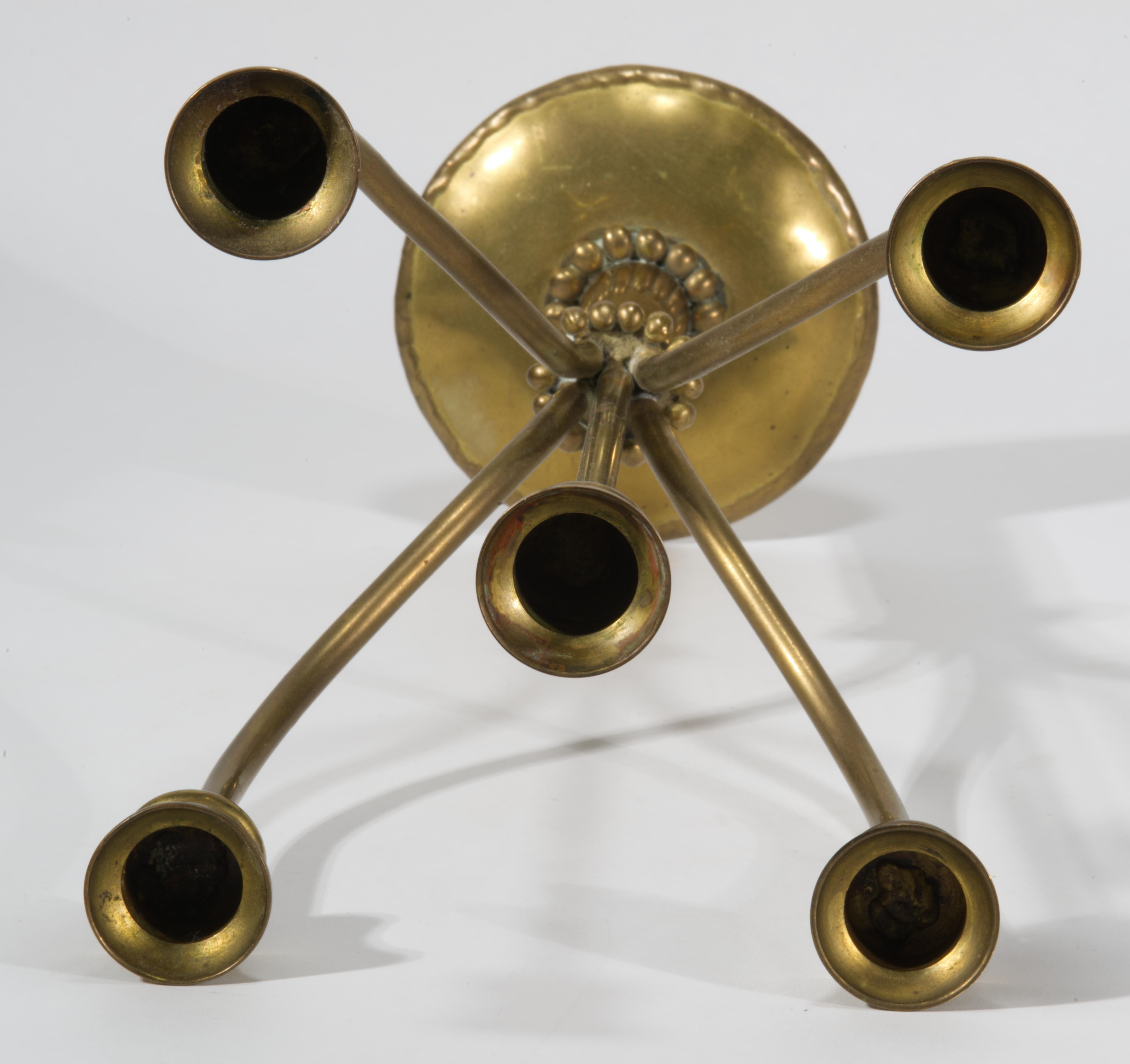 Scandinavian Modern Five-Arm Brass Candelabra For Sale 1
