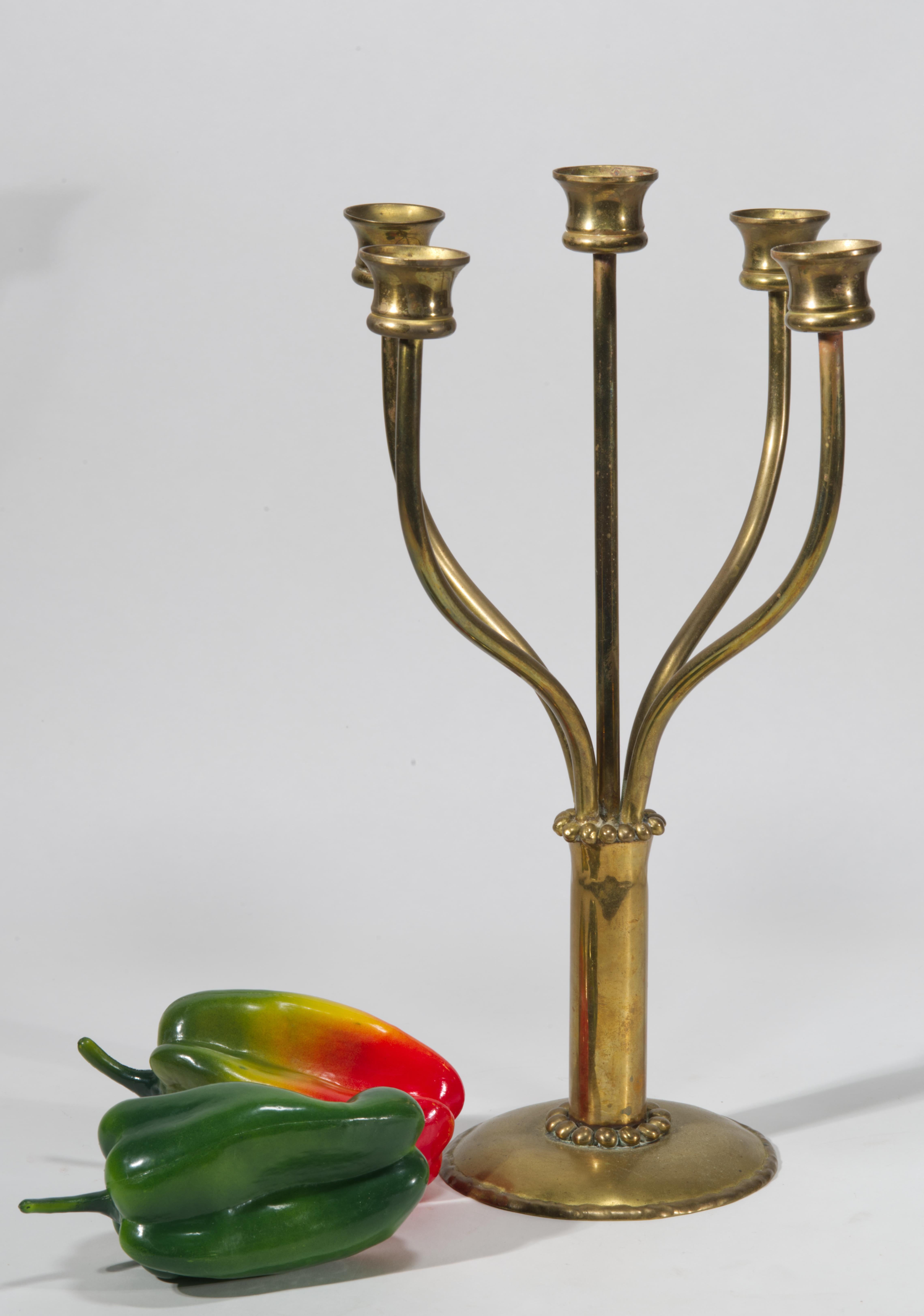 Scandinavian Modern Five-Arm Brass Candelabra For Sale 3