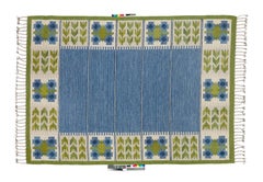 Scandinavian Modern Flat-Weave in Blue and Green by Berit Woelfer 'Koenig'