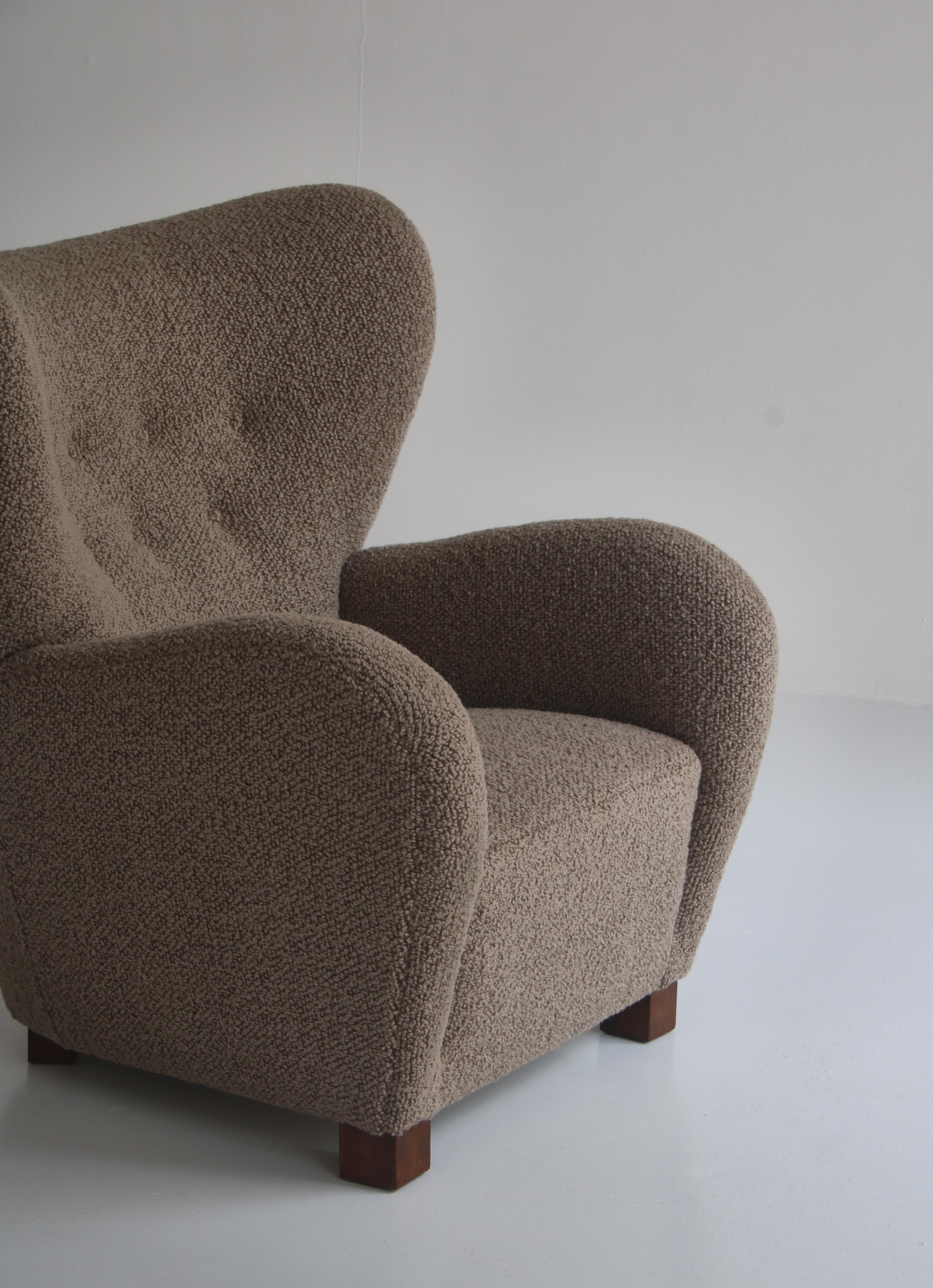 Scandinavian Modern Flemming Lassen Boucle Easy Chair, 1940s, Denmark For Sale 9
