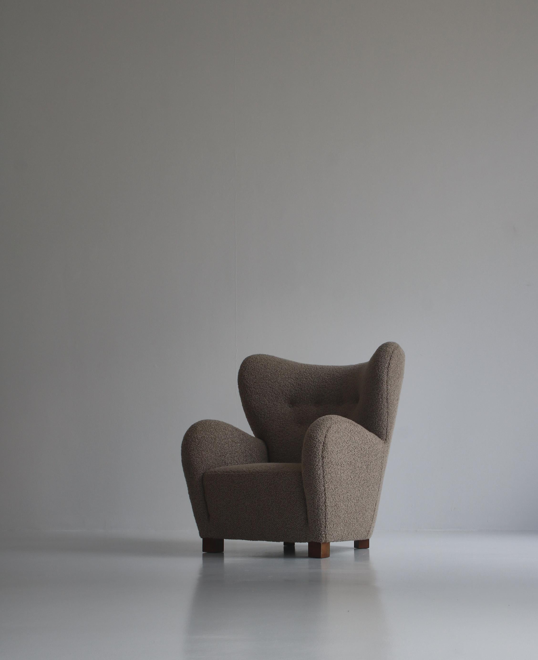 Danish Scandinavian Modern Flemming Lassen Boucle Easy Chair, 1940s, Denmark For Sale