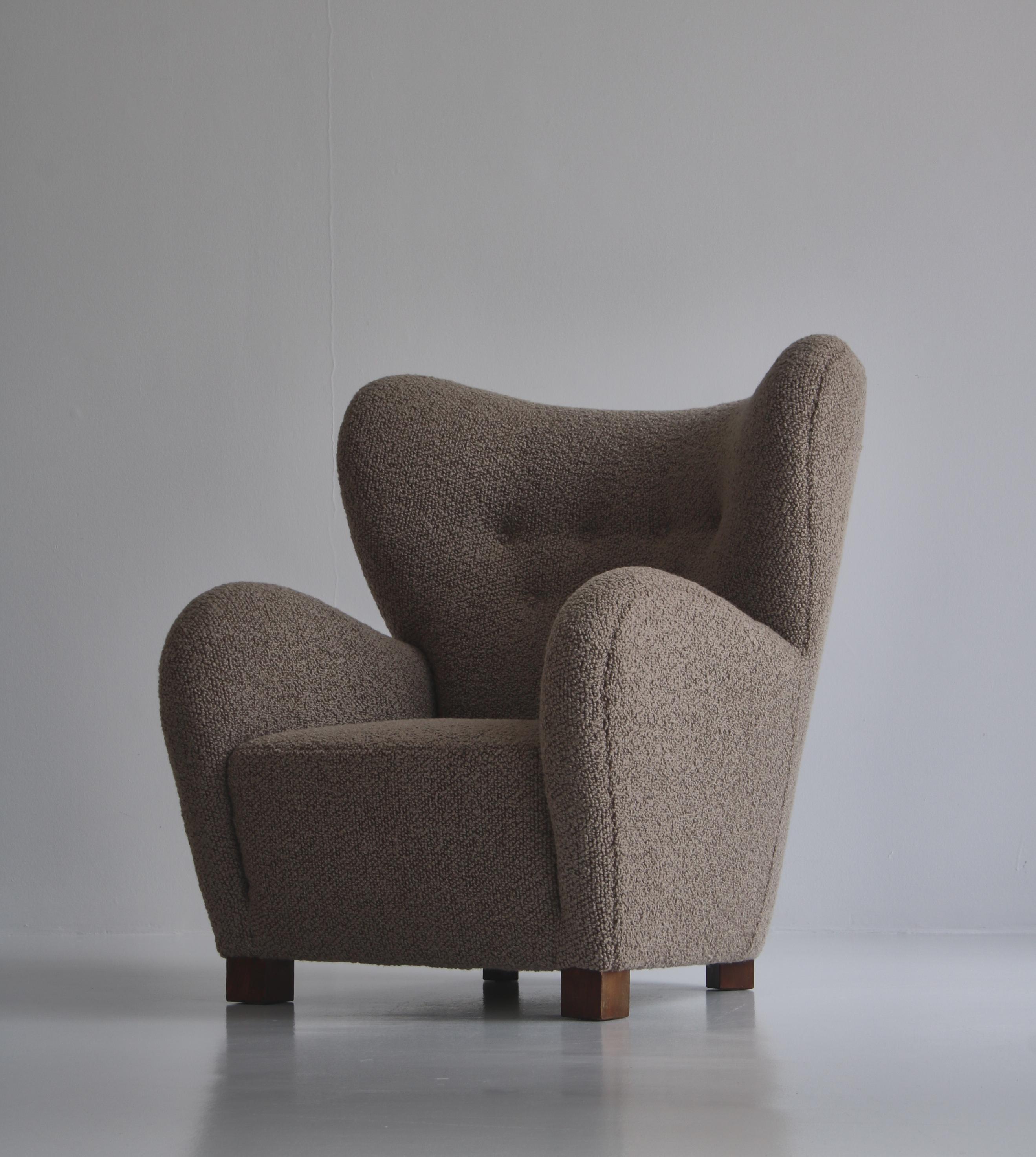 Mid-20th Century Scandinavian Modern Flemming Lassen Boucle Easy Chair, 1940s, Denmark For Sale