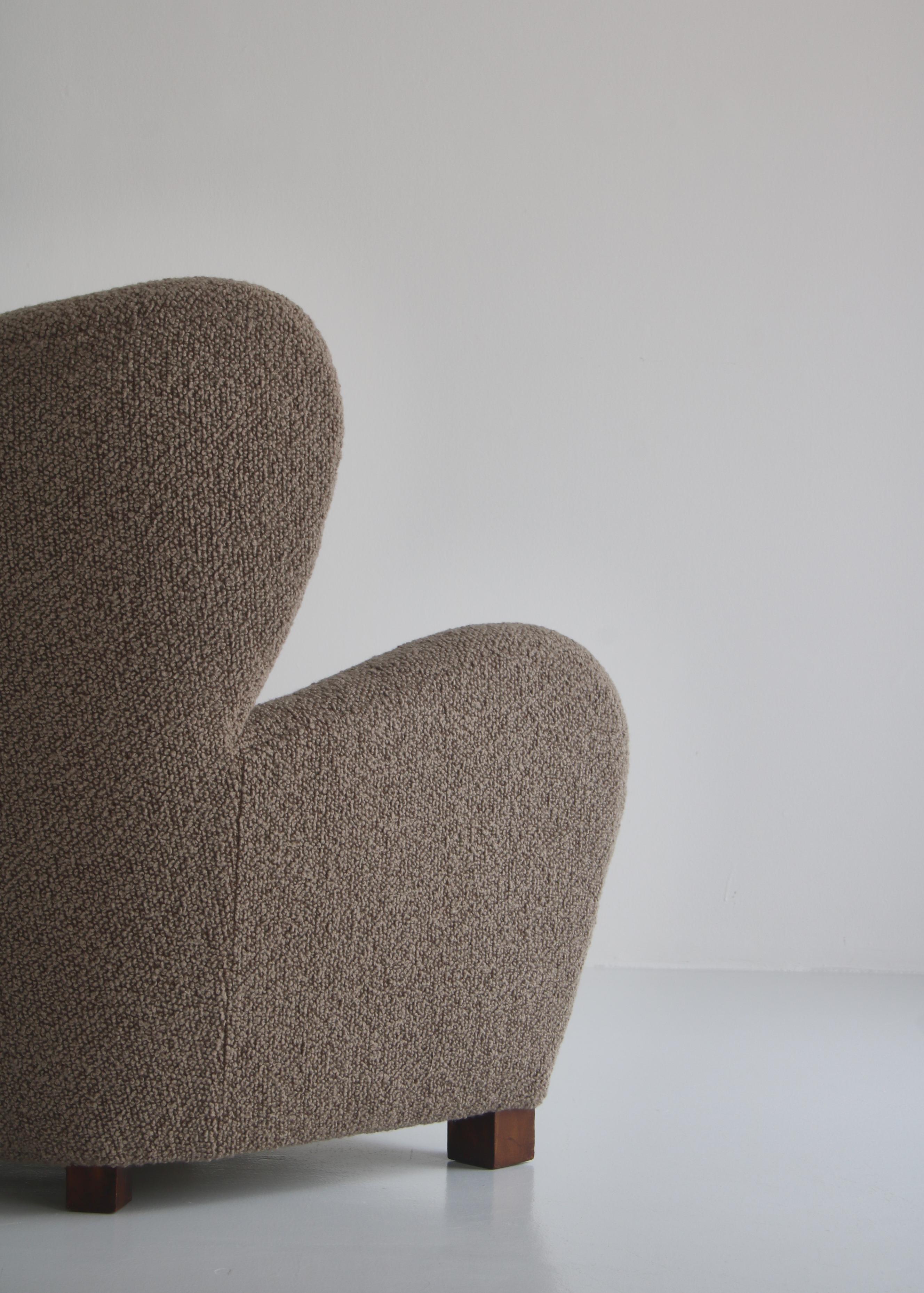 Wool Scandinavian Modern Flemming Lassen Boucle Easy Chair, 1940s, Denmark