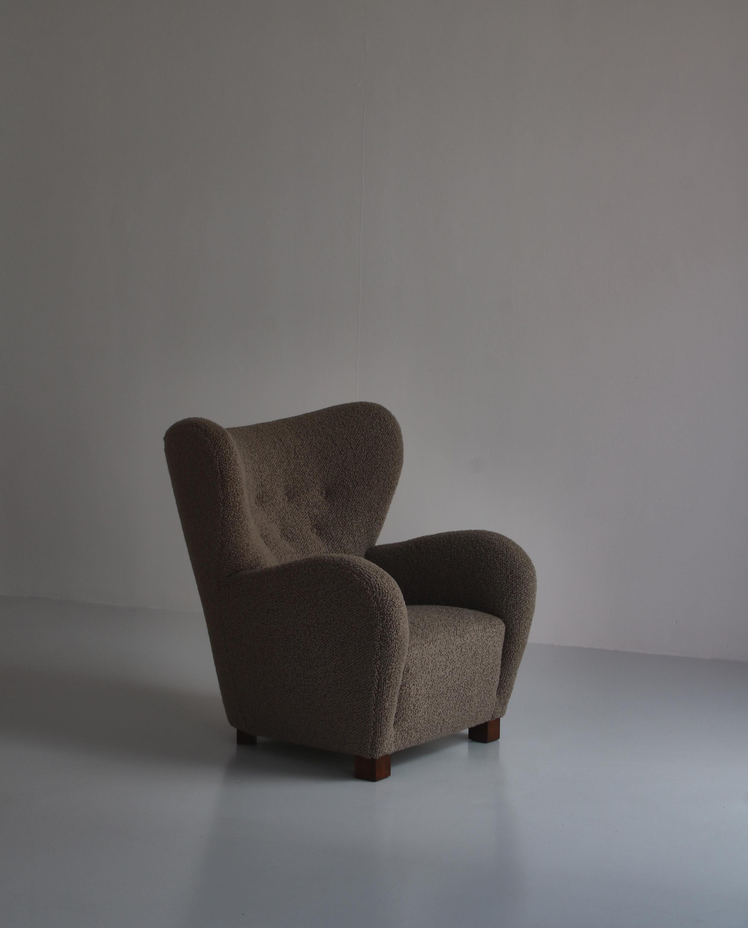 Scandinavian Modern Flemming Lassen Boucle Easy Chair, 1940s, Denmark 2
