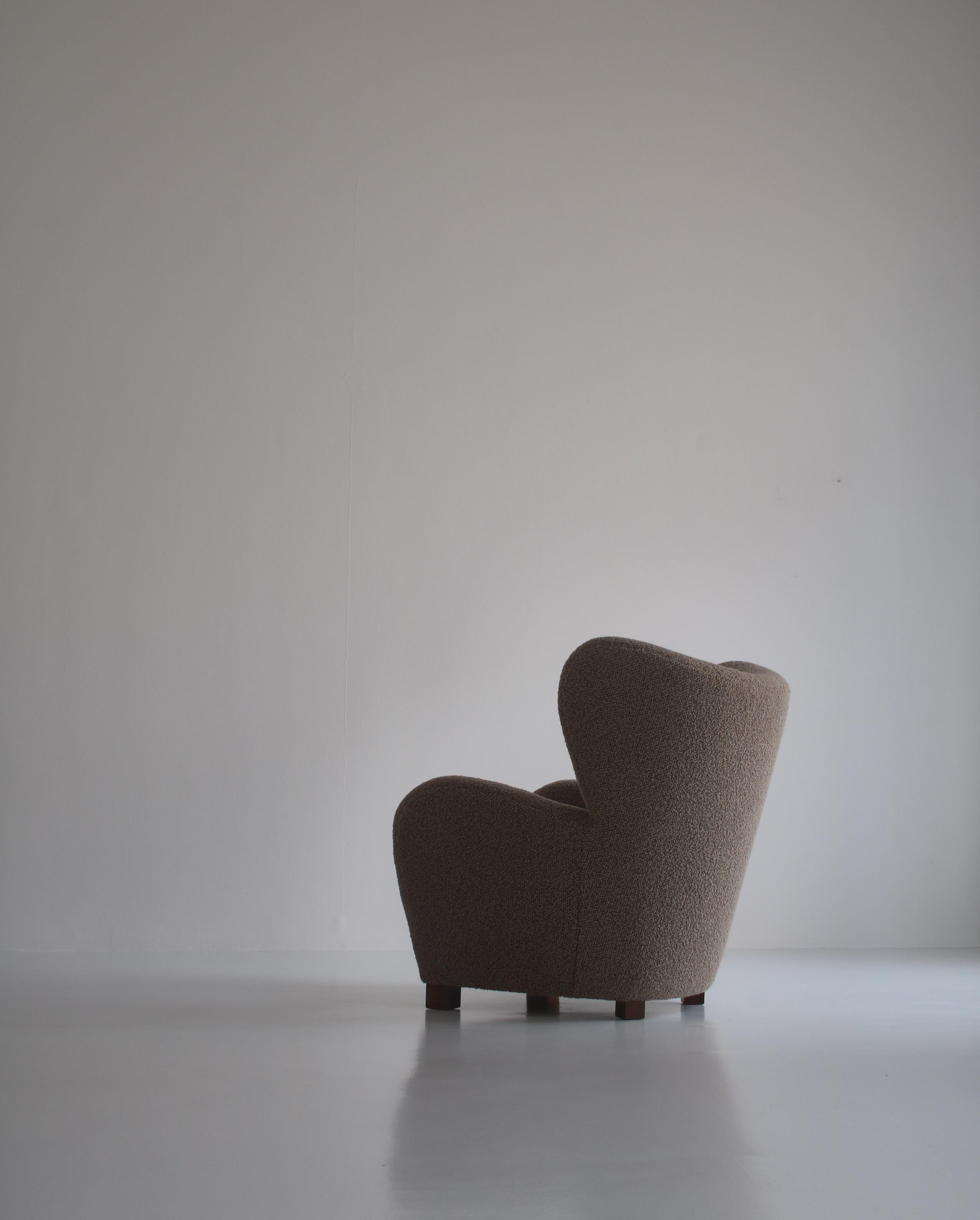Scandinavian Modern Flemming Lassen Boucle Easy Chair, 1940s, Denmark 4