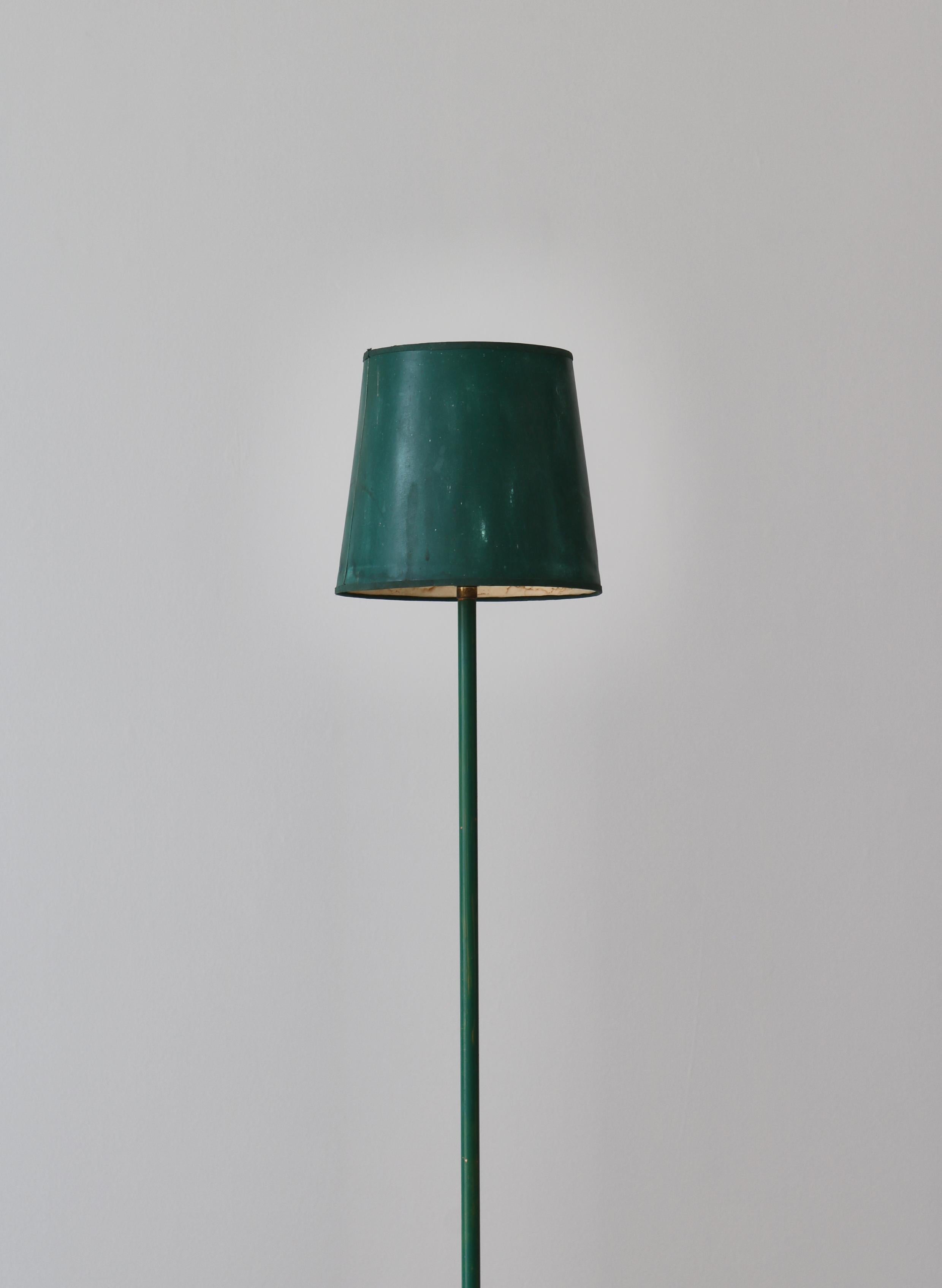 Danish Scandinavian Modern Floor Lamp Green Lacquered Metal, 1940s For Sale