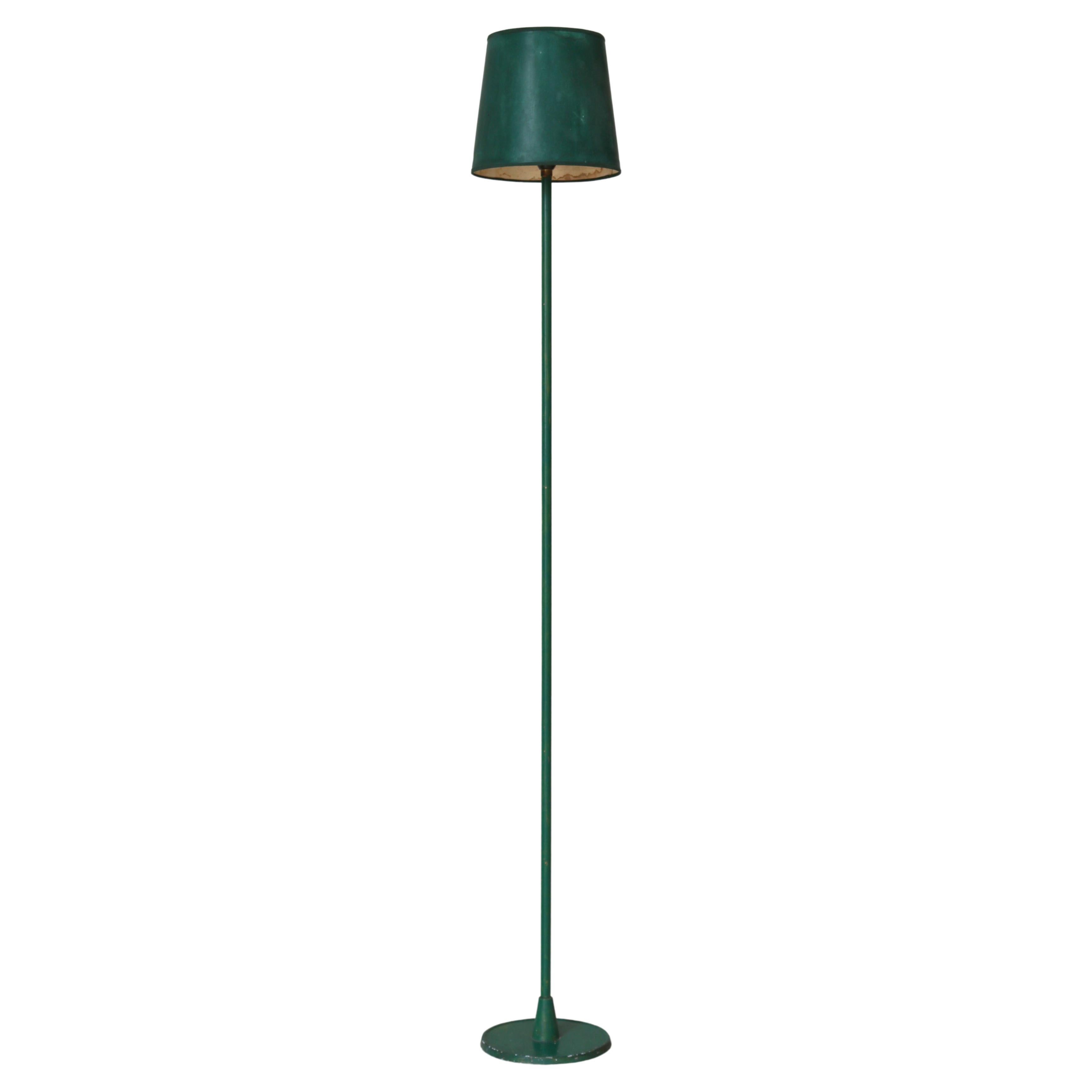 Scandinavian Modern Floor Lamp Green Lacquered Metal, 1940s For Sale