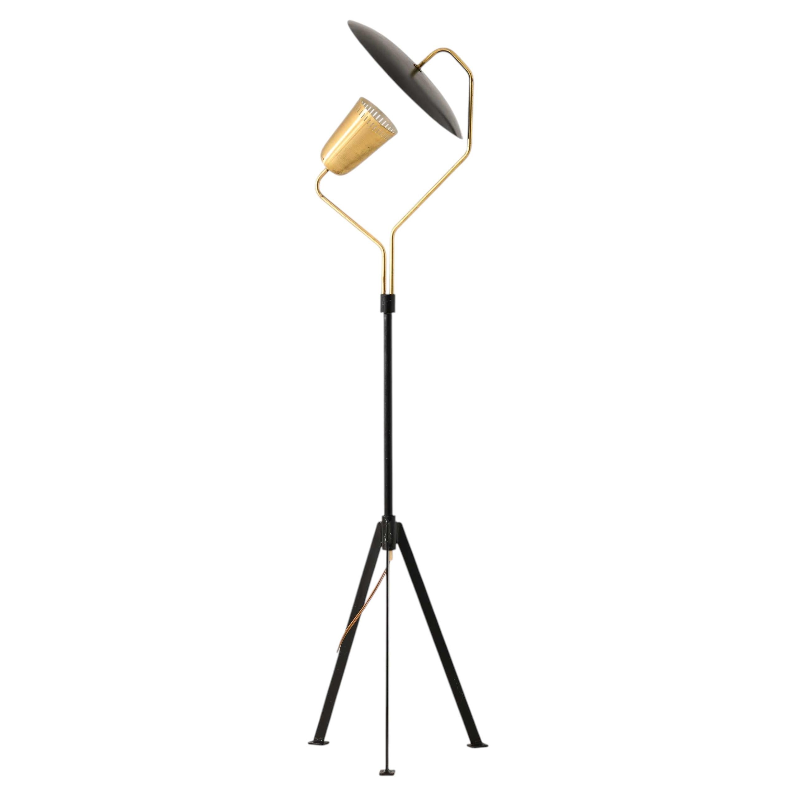 Scandinavian Modern Floor Lamp in Brass, Lacquer, 1950s For Sale
