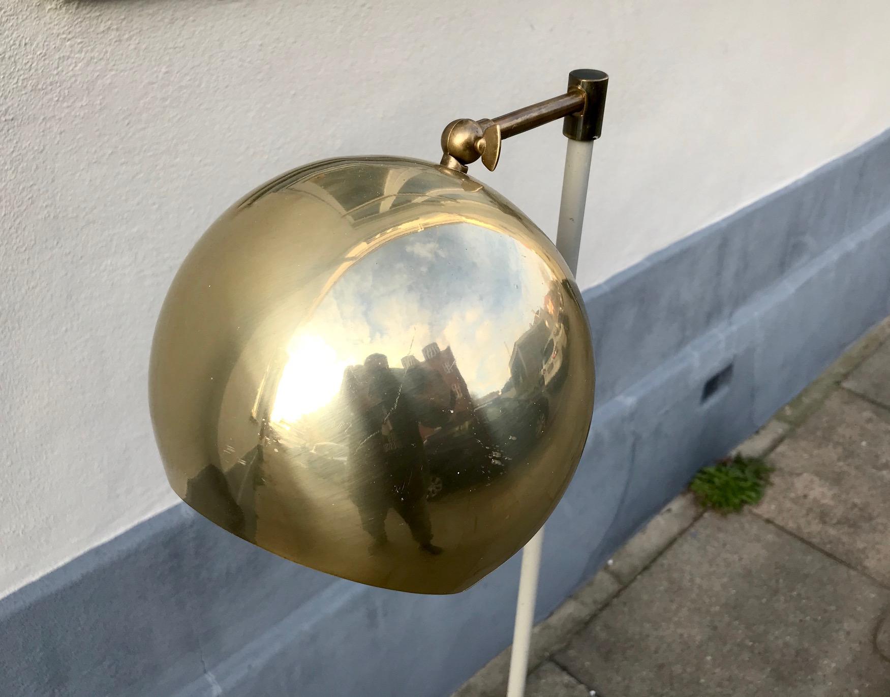 Late 20th Century Scandinavian Modern Floor Lamp with Brass Shade, 1970s For Sale