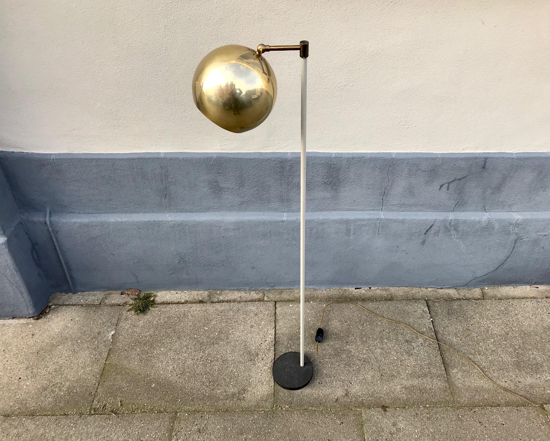 Scandinavian Modern Floor Lamp with Brass Shade, 1970s For Sale 1
