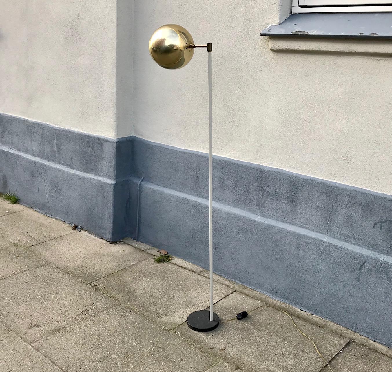 Scandinavian Modern Floor Lamp with Brass Shade, 1970s For Sale 2