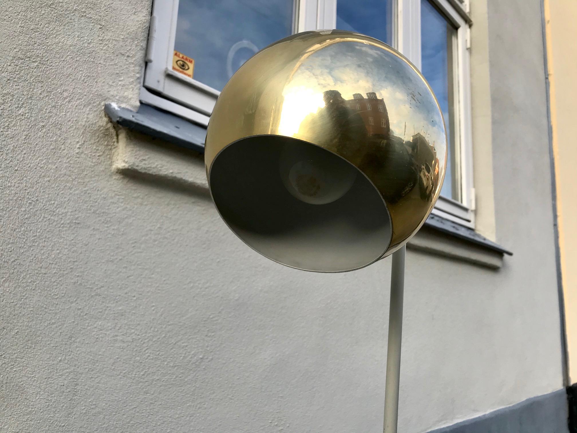 Scandinavian Modern Floor Lamp with Brass Shade, 1970s 3