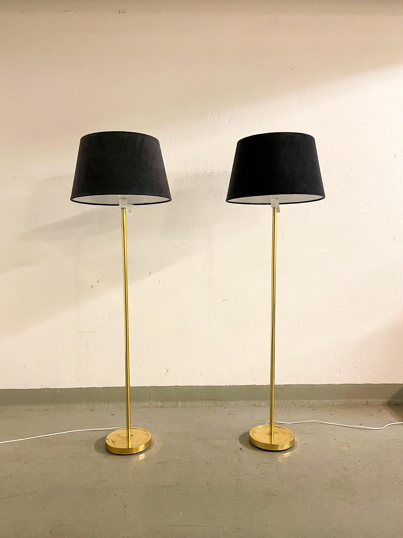 Swedish Scandinavian Modern Floor Lamps in Brass 