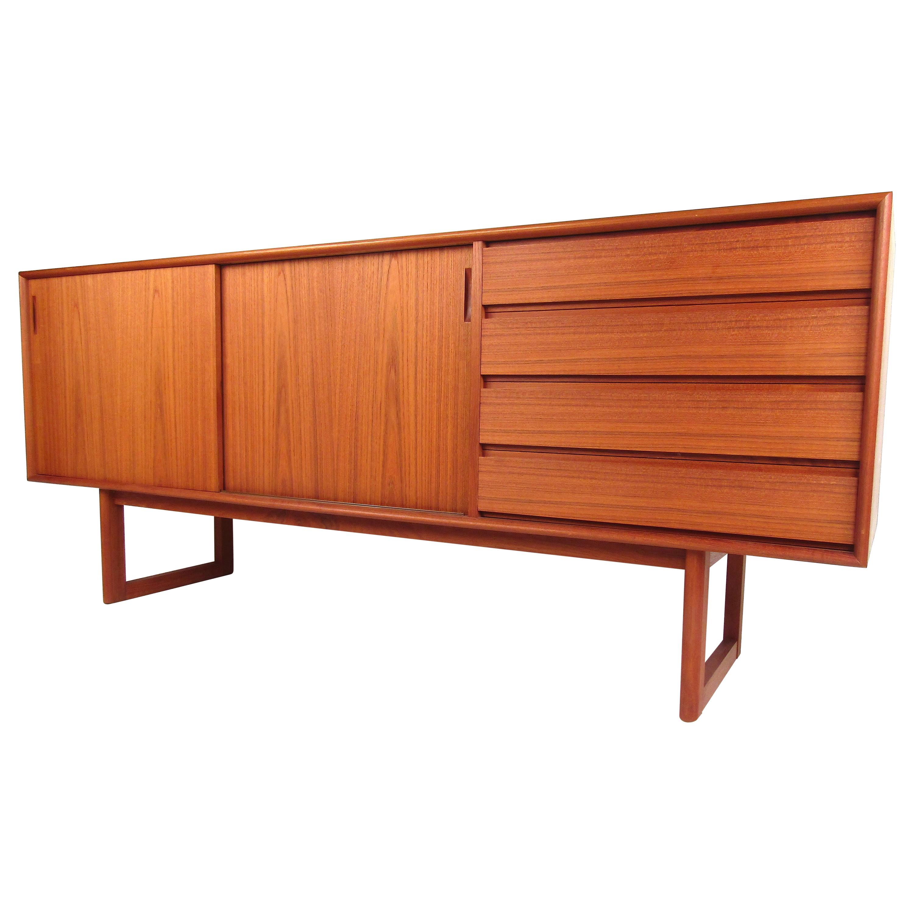 Scandinavian Modern Four Drawer Credenza with Sled Base