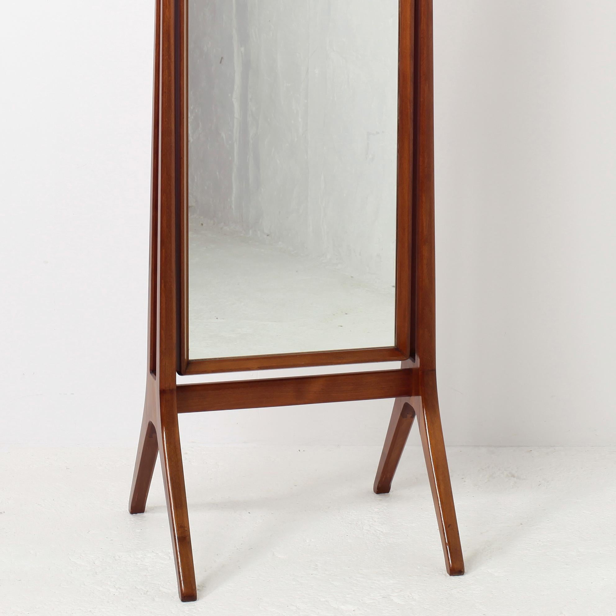 Scandinavian Modern Free Standing Cheval Mirror Mahogany Brass Details, 1960s 8