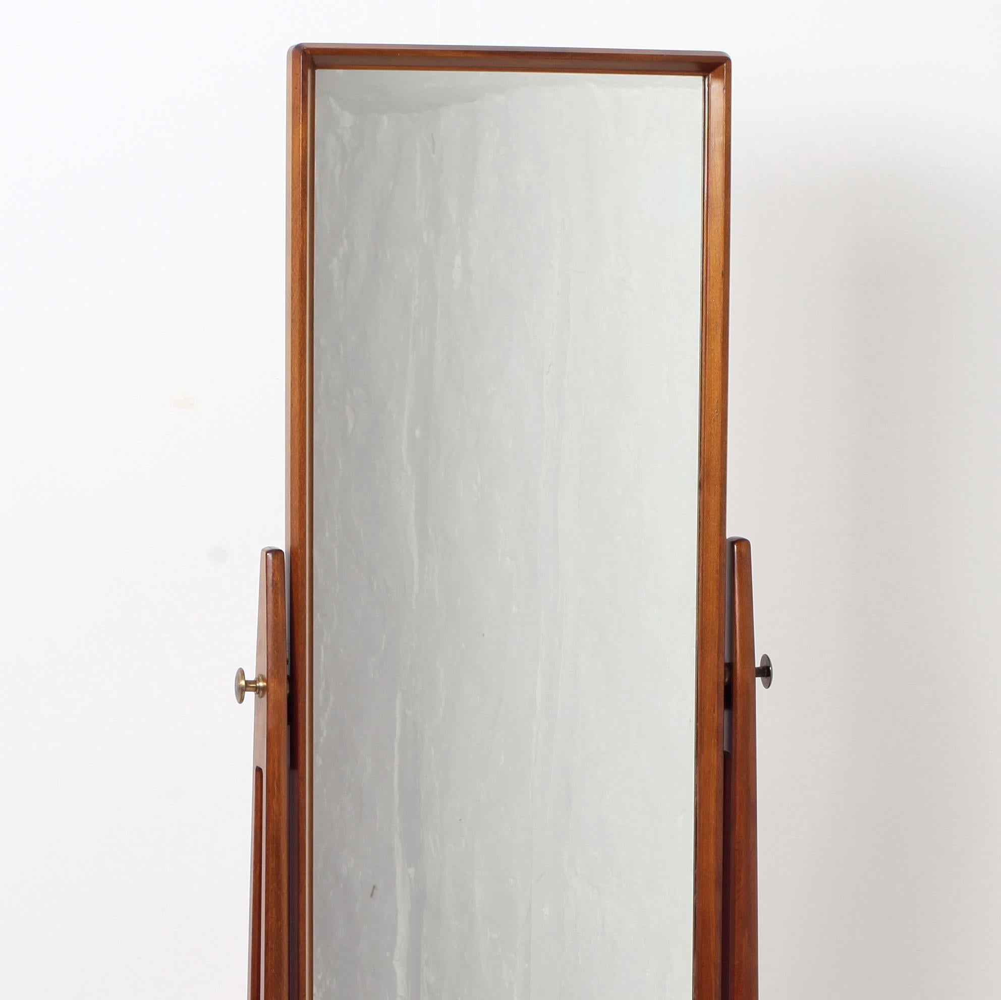 Scandinavian Modern Free Standing Cheval Mirror Mahogany Brass Details, 1960s 9