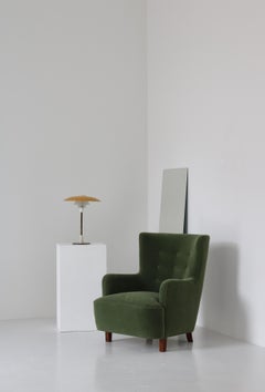 Scandinavian Easy chair, Green Mohair Velvet by Margareta Köhler, Sweden 1930s