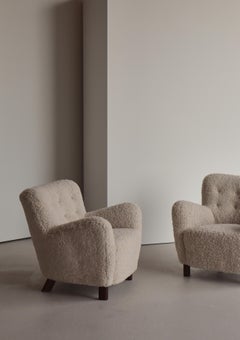 Scandinavian Modern Fritz Hansen Sheepskin Easy Chairs Model FH-1669, 1940s
