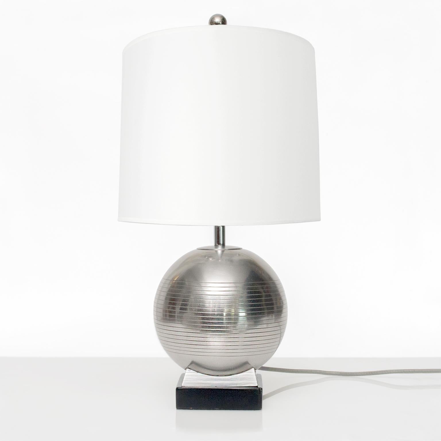 Scandinavian Modern G.A.B. Pewter Table Lamp on Lacquered Wood Plinth In Excellent Condition For Sale In New York, NY