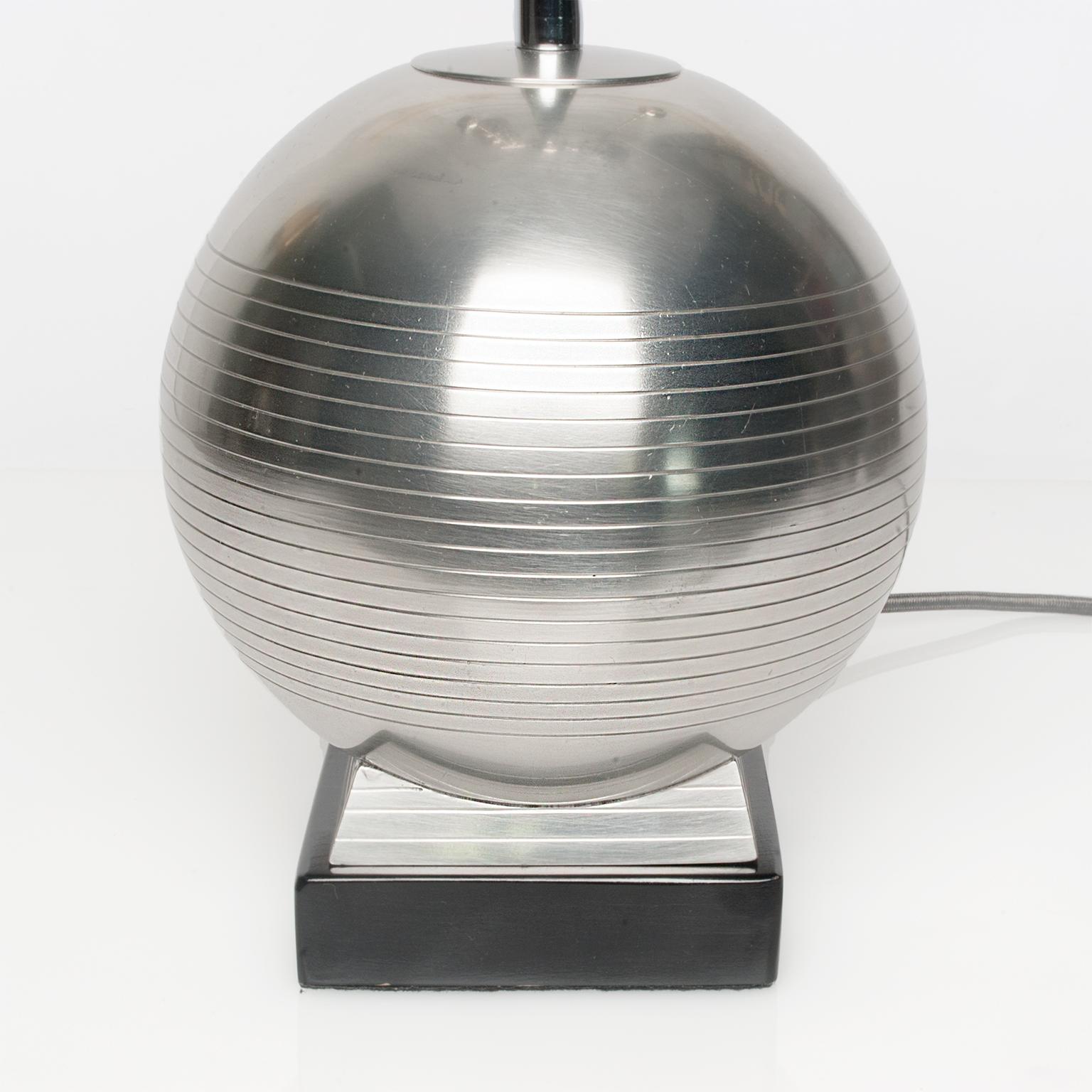 20th Century Scandinavian Modern G.A.B. Pewter Table Lamp on Lacquered Wood Plinth For Sale